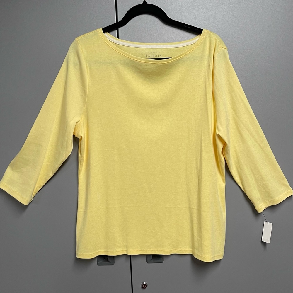 Talbots Women’s Yellow Puma Cotton Long Sleeved Tee Shirt.  Size XLP. NWT.